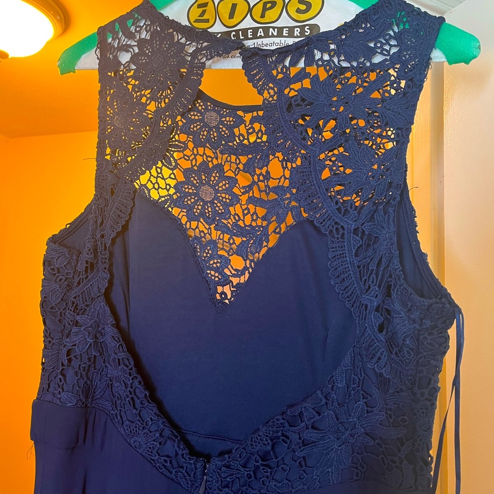 Navy Sleeveless Maxi Dress with Crochet Top